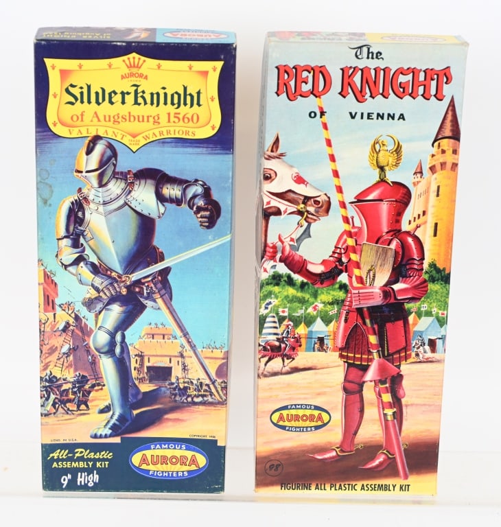 AURORA RED & SILVER KNIGHT MODEL KITS: Aurora Red and Silver Knight Model Kits. Both never assembled in Boxes. Excellent