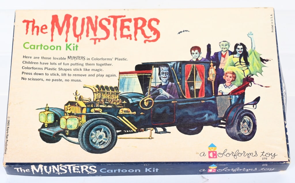 1965 MUNSTERS COLORFORMS CARTOON KIT w/ BOX: RARE 1965 The Munsters Colorforms Cartoon Kit. All complete never played with. Comes with Booklet. Boxed. Excellent
