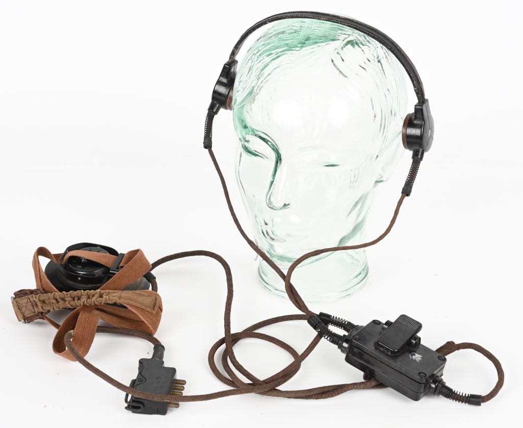 WWII NAZI GERMAN PANZER THROAT MIC & HEADPHONE SET: Nice set of original Model B Throat Mic and Model A Headphones from a Panzer Tank. All complete with wires. Excellent