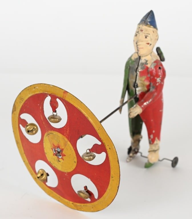 GERMAN CLOCKWORK HAND PAINTED CLOWN w/ UMBRELLA (1 of 4)