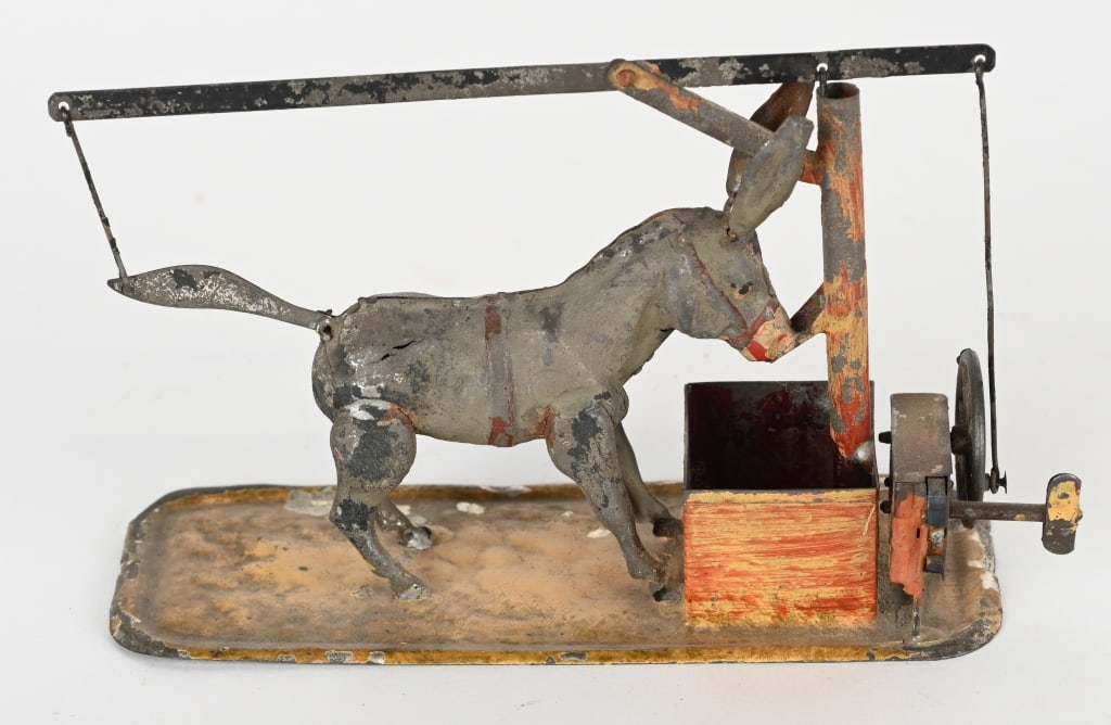 GERMAN TIN HAND PAINTED DONKEY AT TROUGH (1 of 3)