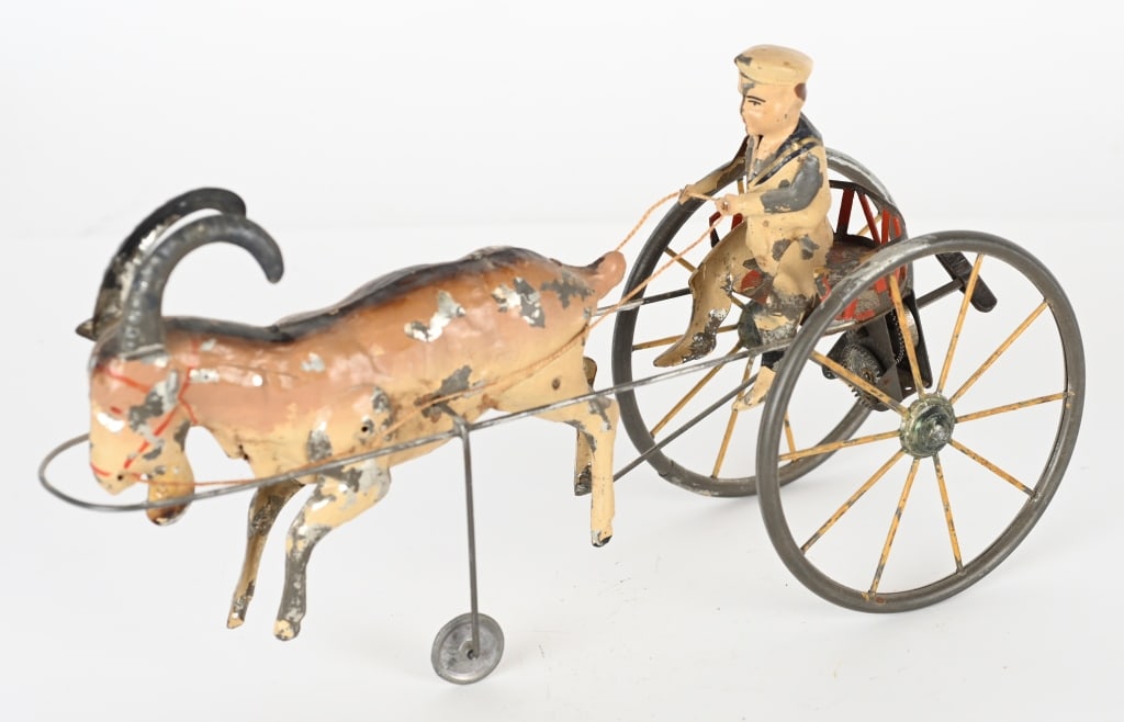 GERMAN TIN WINDUP HAND PAINTED GOAT CART (1 of 4)