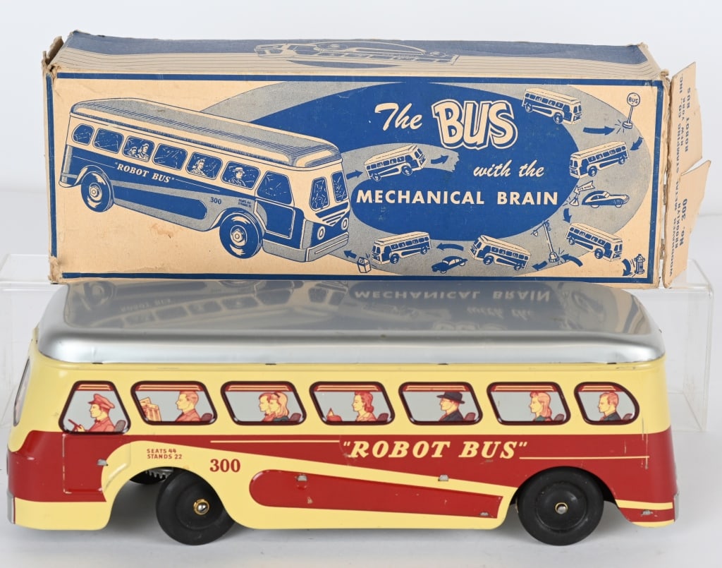 WOODHAVEN TIN WINDUP ROBOT BUS w/ BOX (1 of 8)