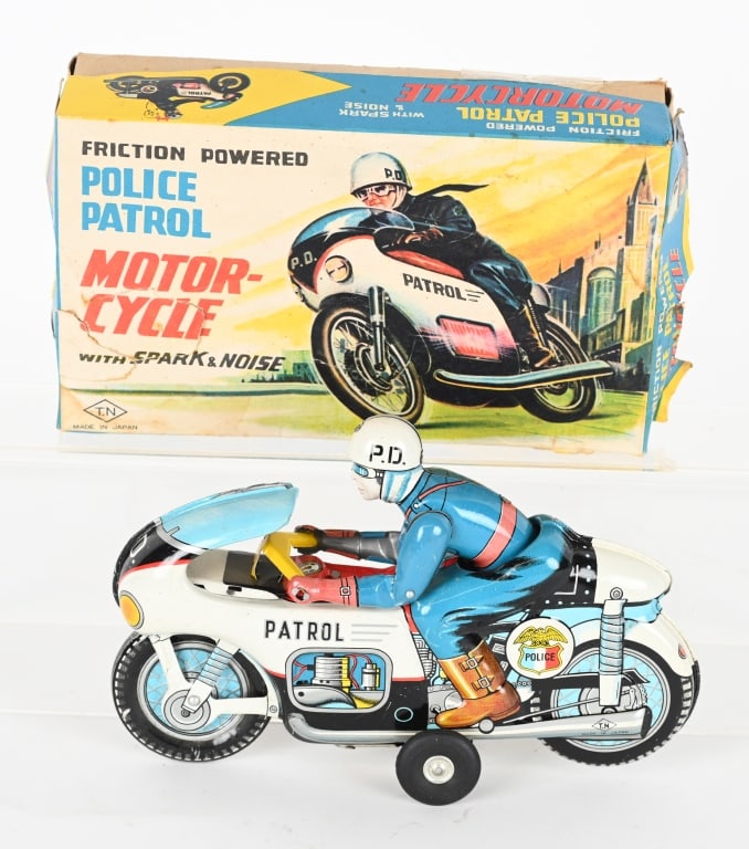 JAPAN TIN FRICTION POLICE MOTORCYCLE w/ BOX (1 of 7)