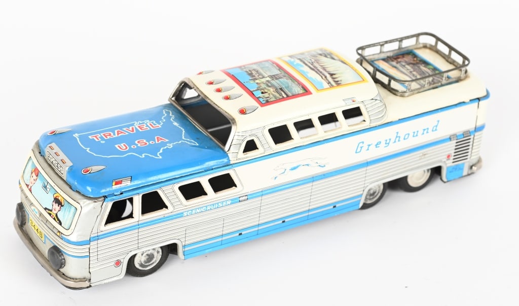 JAPAN TIN FRICTION GREYHOUND TRAVEL USA BUS (1 of 5)