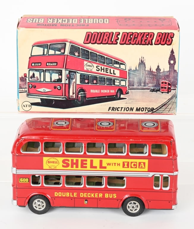 JAPAN TIN FRICTION DOUBLE DECKER BUS w/ BOX (1 of 7)