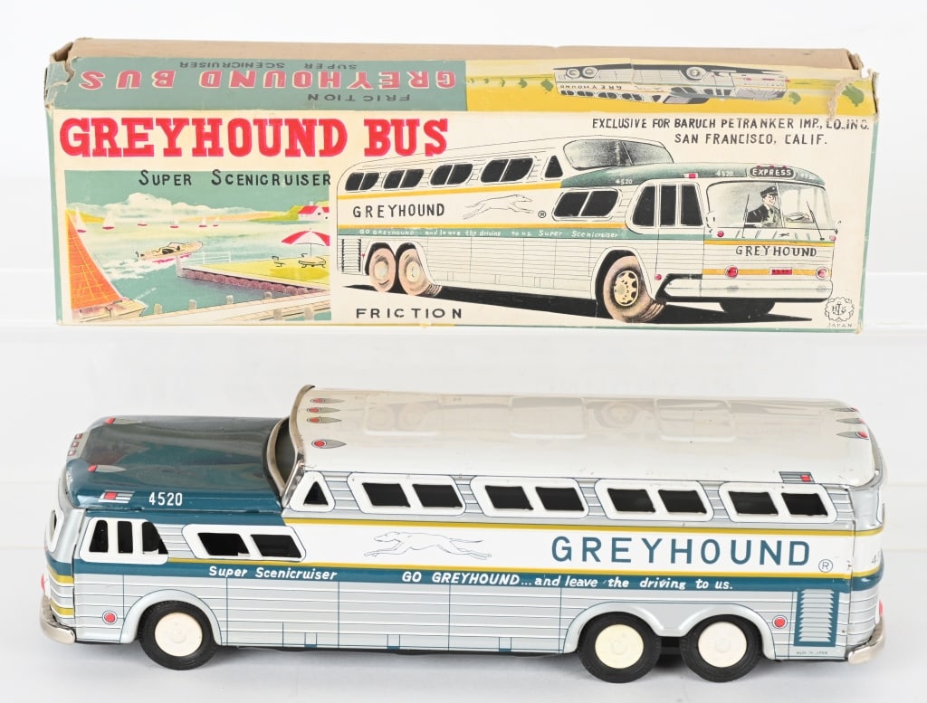 JAPAN TIN FRICTION GREYHOUND BUS w/ BOX (1 of 7)