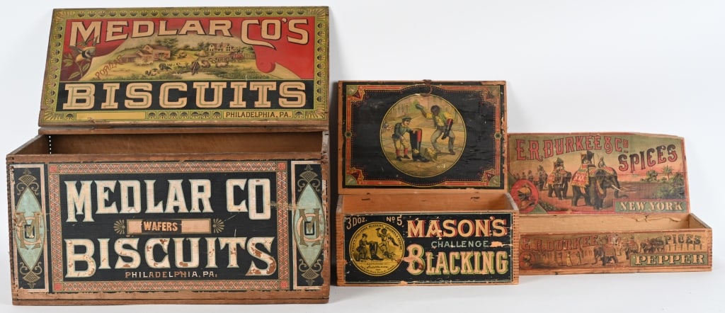 3- WOODEN BOXES w/ ADVERTISING (1 of 3)