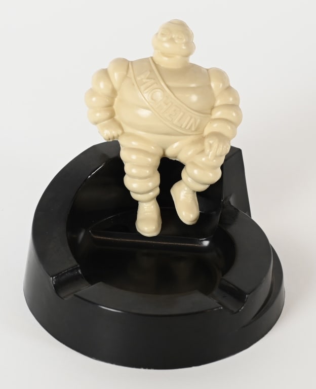 MICHELIN MAN ASH TRAY: Vintage all original hard plastic Ash Tray. Has great looking Michelin Man sitting on edge. 6" Excellent