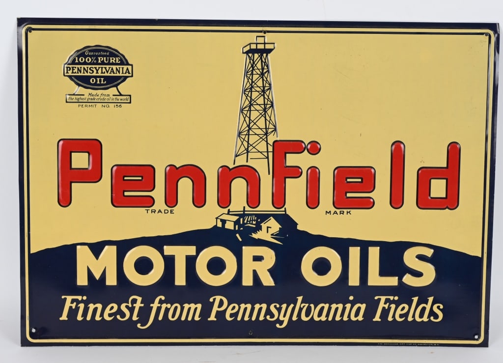 PENNFIELD MOTOR OILS TIN EMBOSSED SIGN (1 of 3)