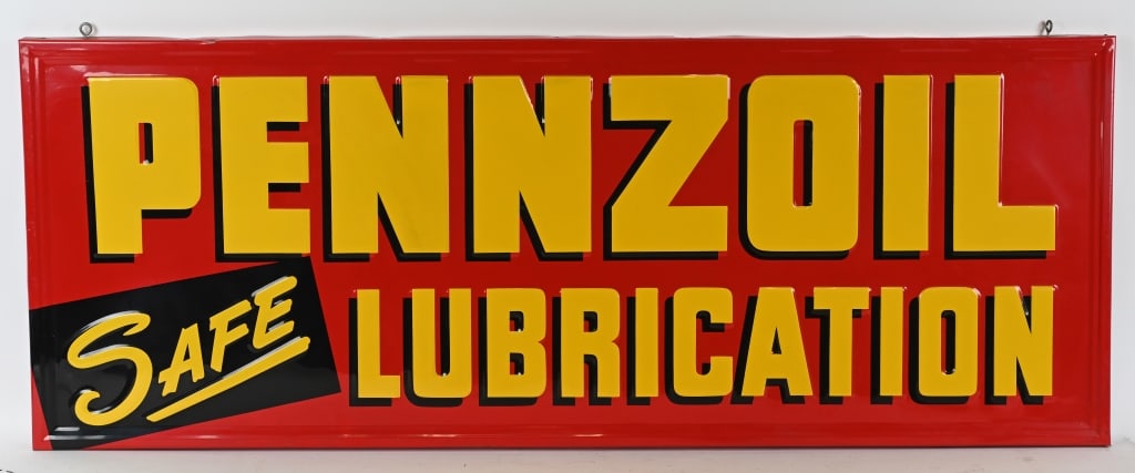 PENNZOIL SAFE LUBRICATION EMBOSSED TIN SIGN (1 of 4)