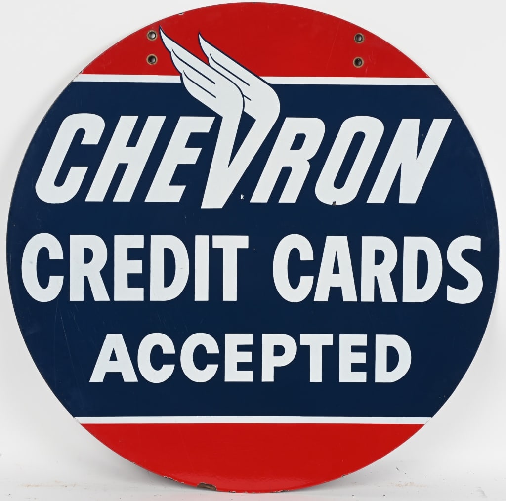 CHEVRON CREDIT CARDS ACCEPTED PORCELAIN SIGN (1 of 6)