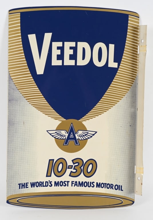 VEEDOL FLYING A 10-30 MOTOR OIL TIN FLANGE SIGN (1 of 3)