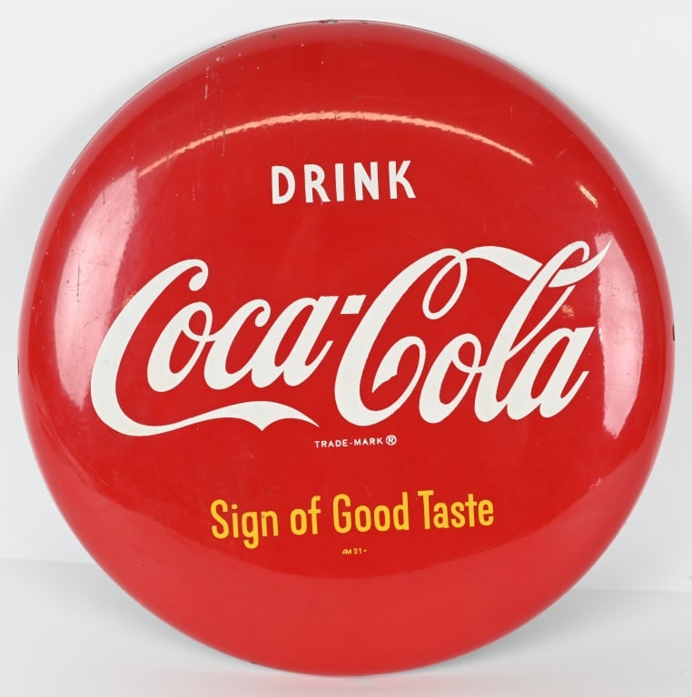 12" COCA COLA SIGN OF GOOD TASTE TIN BUTTON (1 of 2)
