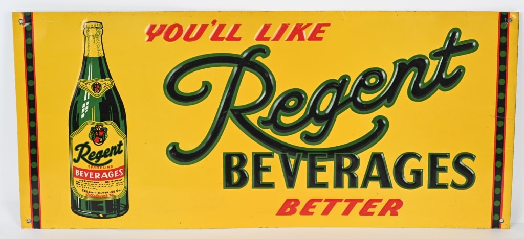 REGENT BEVERAGES EMBOSSED TIN SIGN (1 of 4)