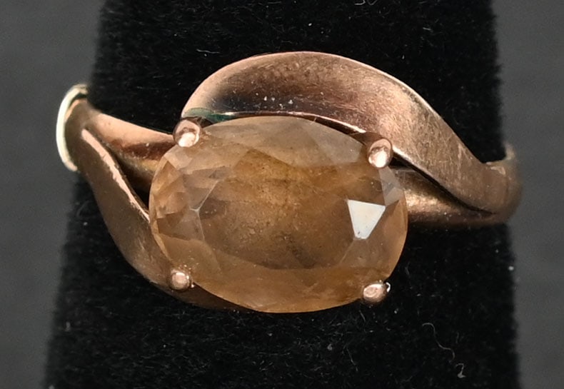 LADIES 14K GOLD RING w/ SMOKY TOPAZ STONE (1 of 5)