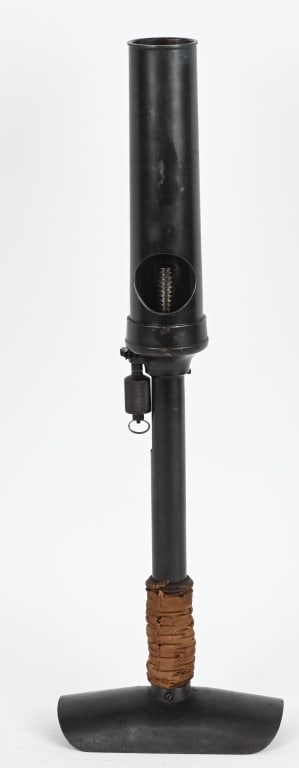 WWII JAPANESE ARMY KNEE MORTAR TYPE 89 WW2: WWII Japanese Demilled Type 89 Grenade Launcher, complete. This matching weapon is numbered 15543 on the firing ring, base and the sight adjustment and retains most of the original blueing. This grena