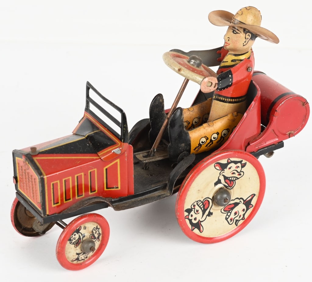 MARX TIN WINDUP WHOOPEE COWBOY CRAZY CAR (1 of 4)