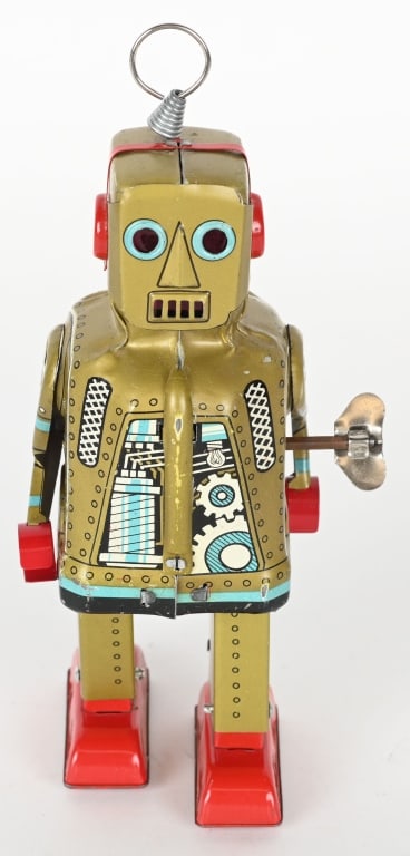 YOSHIYA TIN WINDUP SPARKY ROBOT w/ GOLD LITHO (1 of 4)