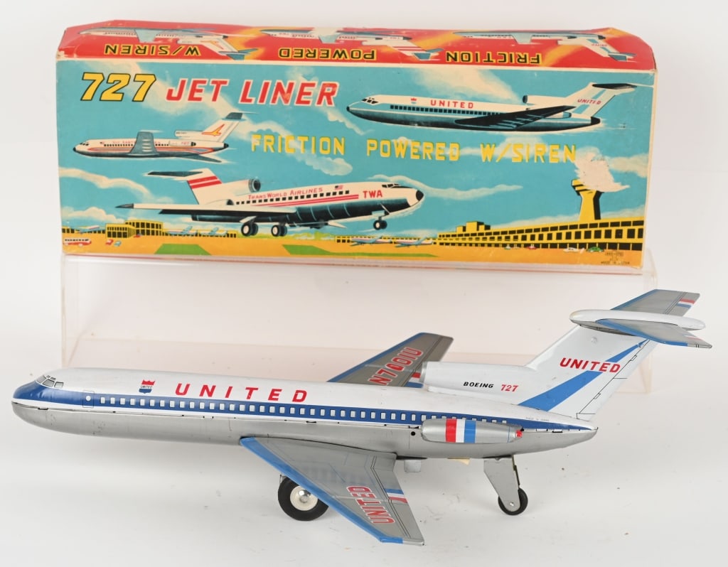 JAPAN TIN FRICTION UNITED 727 JET LINER w/ BOX (1 of 8)