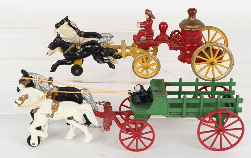 2- KENTON CAST IRON HORSE DRAWN WAGONS (1 of 3)