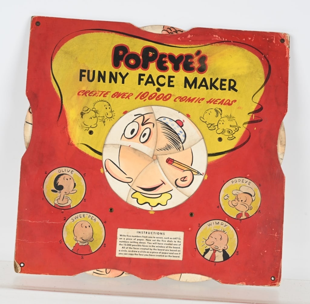 POPEYE FUNNY FACE MAKER PROTOTYPE: The toy has hand painted accents on the front. Was a prototype artist concept before actual production. Unusual piece. 14"