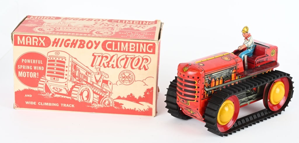 MARX TIN WINDUP HIGHBOY CLIMBING TRACTOR w/ BOX (1 of 9)