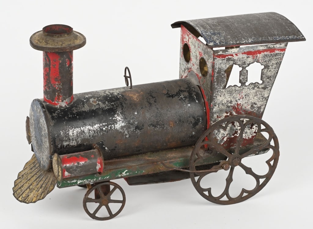 19TH CENT. AMERICAN TIN CLOCKWORK LOCOMOTIVE (1 of 5)