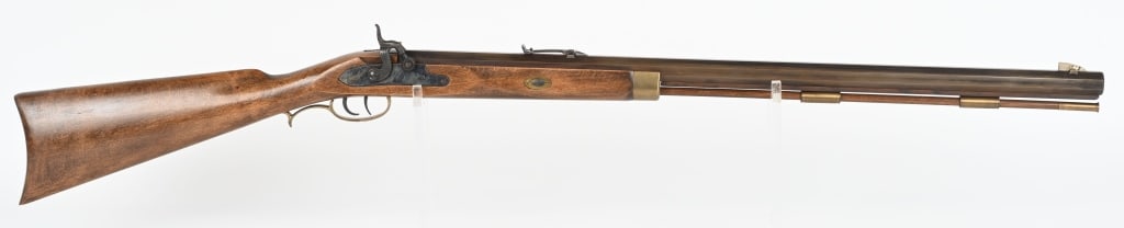 CONTEMPORARY HALF STOCK PERCUSSION RIFLE: SERIAL 87 461393. Imported by Muzzle Loading Armory. 28" octagon barrel in .50 cal. Double set triggers, brass furniture, sporting sights, browned finish, case color lock, hardwood stock. Condition. A