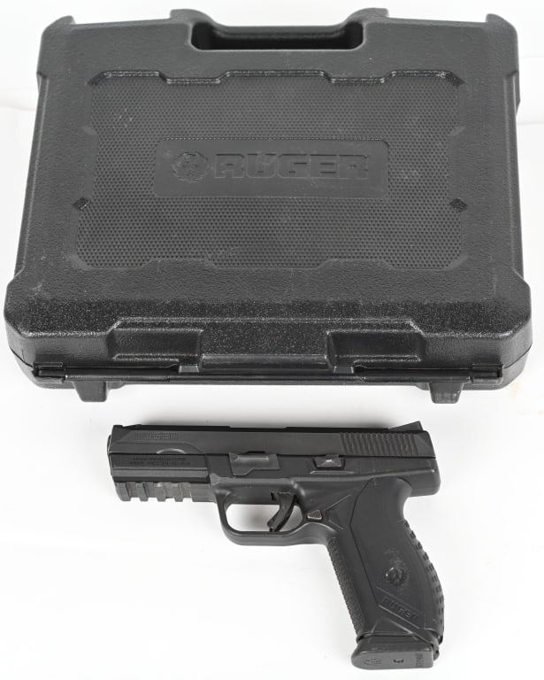 RUGER AMERICAN SEMI AUTO PISTOL WITH CASE: SERIAL NUMBER: 860-88690. BARREL: 4". CALIBER: 9MM LUGER. MANUFACTURED: 2017. Factory 3-dot sights, blued slide and black polymer frame with flash light rail. Includes two factory 17 round metal magaz
