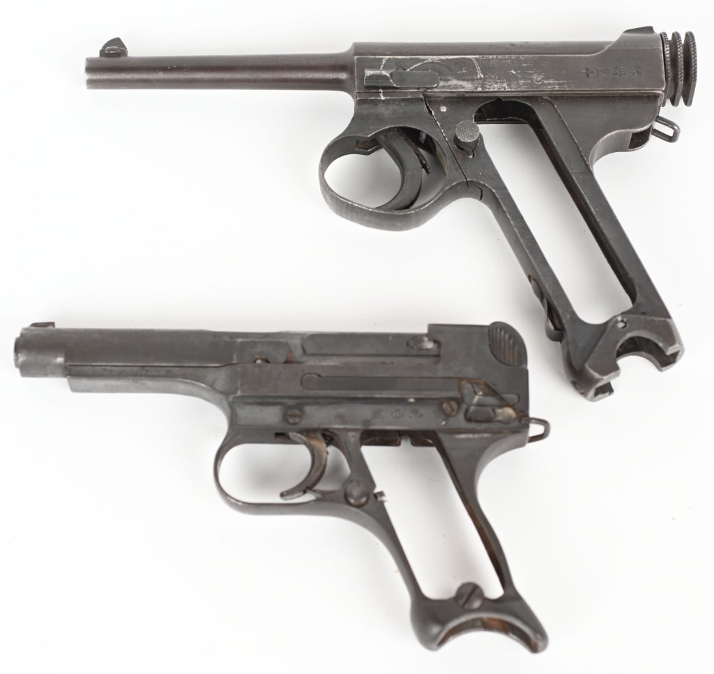 LOT OF 2: WW2 JAPANESE TYPE 94 AND TYPE 14 PISTOL: A. SERIAL NUMBER: 165. BARREL: 3-3/4". CALIBER: 8MM NAMBU. MANUFACTURED: 1935. Made at the Chuo Kogyo factory under Nagoya supervision. No import marks. Matching serials on the frame, trigger and firi