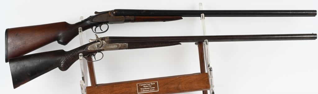 LOT OF 2: VINTAGE DOUBLE BARREL SHOTGUNS: A. American Gun Co. Knickerbocker double barrel shotgun. SERIAL NUMBER: 169249. BARREL: 29-3/4". CALIBER: 12 GAUGE. MANUFACTURED: 1900S. Matching serials on the frame, barrel and forearm. Matted rib w