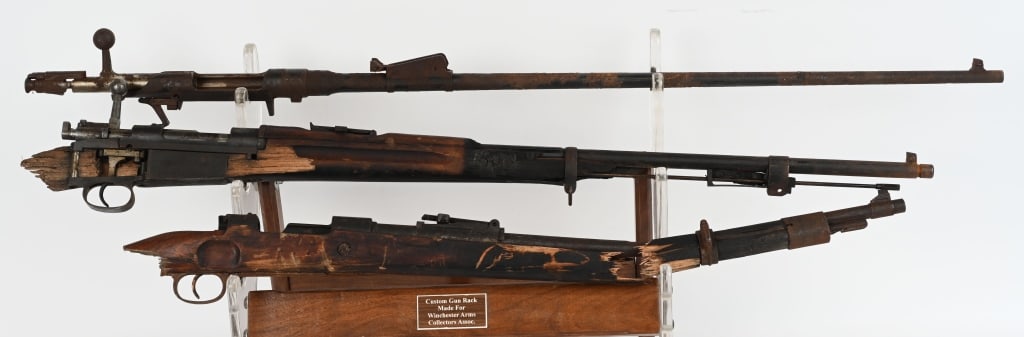LOT OF 3: MILITARY RIFLE BARRELED ACTIONS: A. Dutch Hembrug Model 1895 Mannlicher barreled action. SERIAL NUMBER: 9704JJ. BARREL: 31-1/2". CALIBER: 6.5 MANNLICHER. MANUFACTURED: 1917. No import marks. Matching serials on the receiver, bolt rel