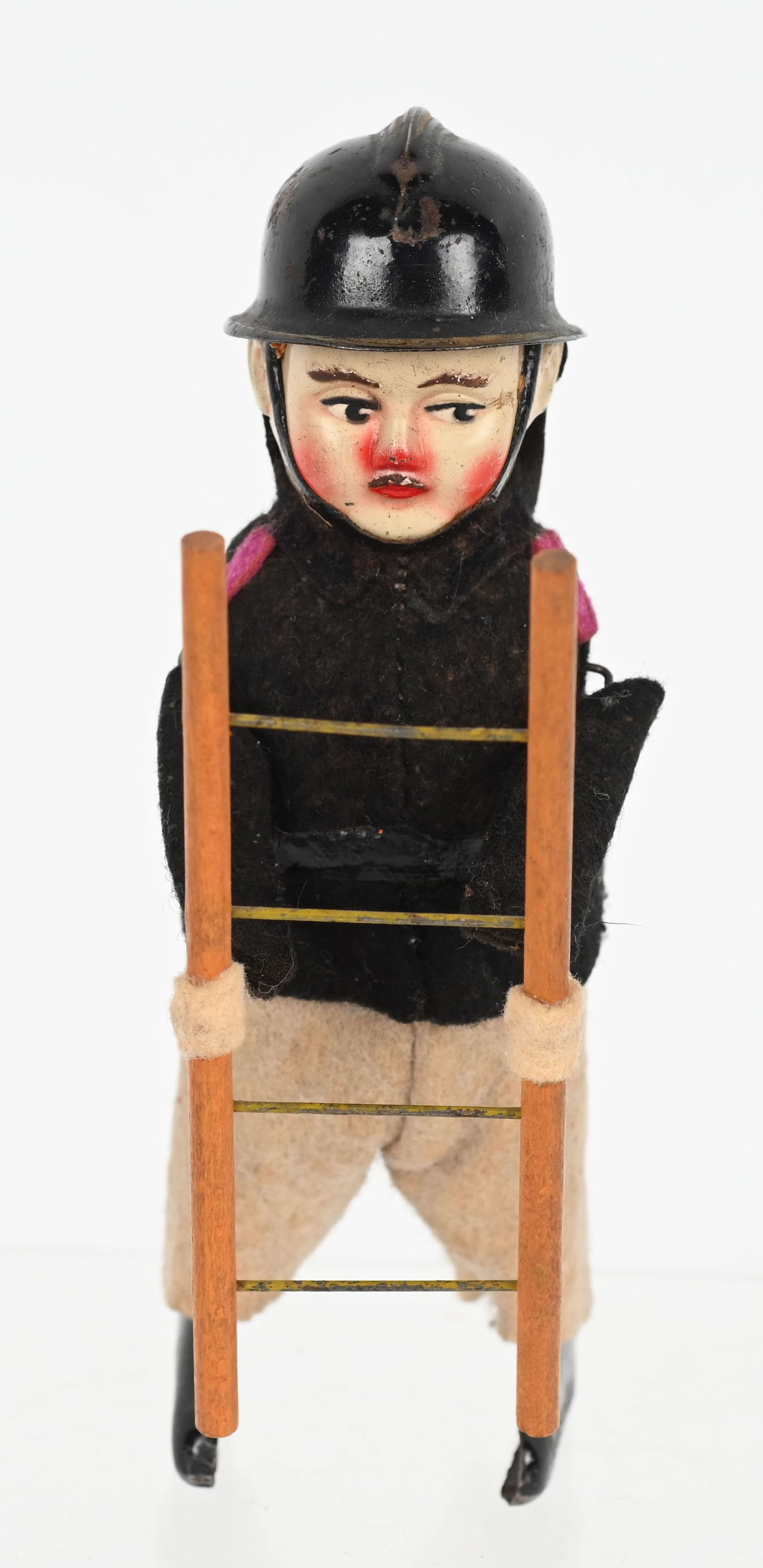 SCHUCO WINDUP FEUERWEHRMANN FIREMAN: Scarce Schuco Fireman with Ladder. All original in great shape. Windup works. 5" Excellent