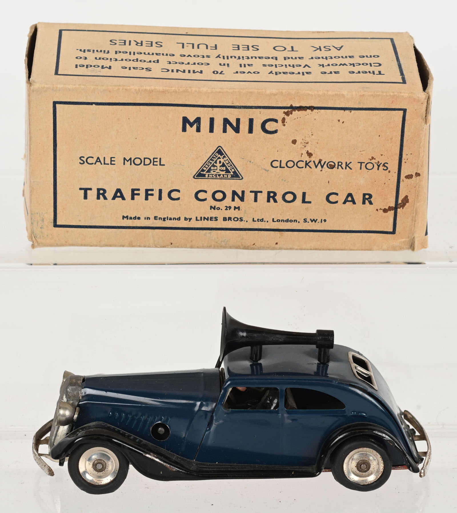 MINIC TIN WINDUP TRAFFIC CONTROL CAR w/ BOX (1 of 8)