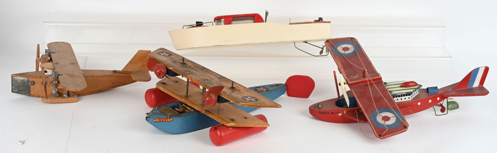 VINTAGE WOOD AIRPLANES & WINDUP BOAT (1 of 10)