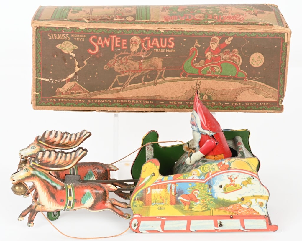STRAUSS WINDUP SANTEE CLAUS SLEIGH w/ BOX (1 of 10)