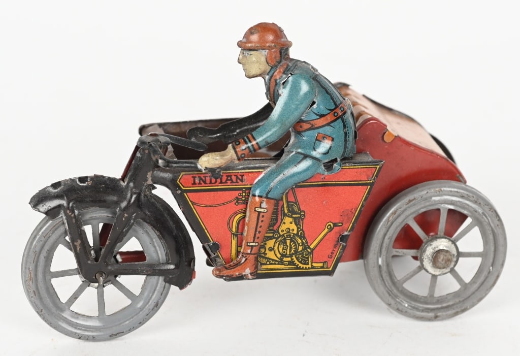 GERMAN TIN INDIAN MOTORCYCLE w/ SIDECAR (1 of 5)