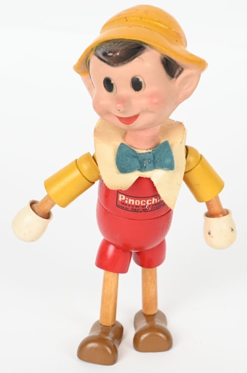 IDEAL WOOD JOINTED PINOCCHIO: All original with nice paint and decal. 7 1/2" Excellent
