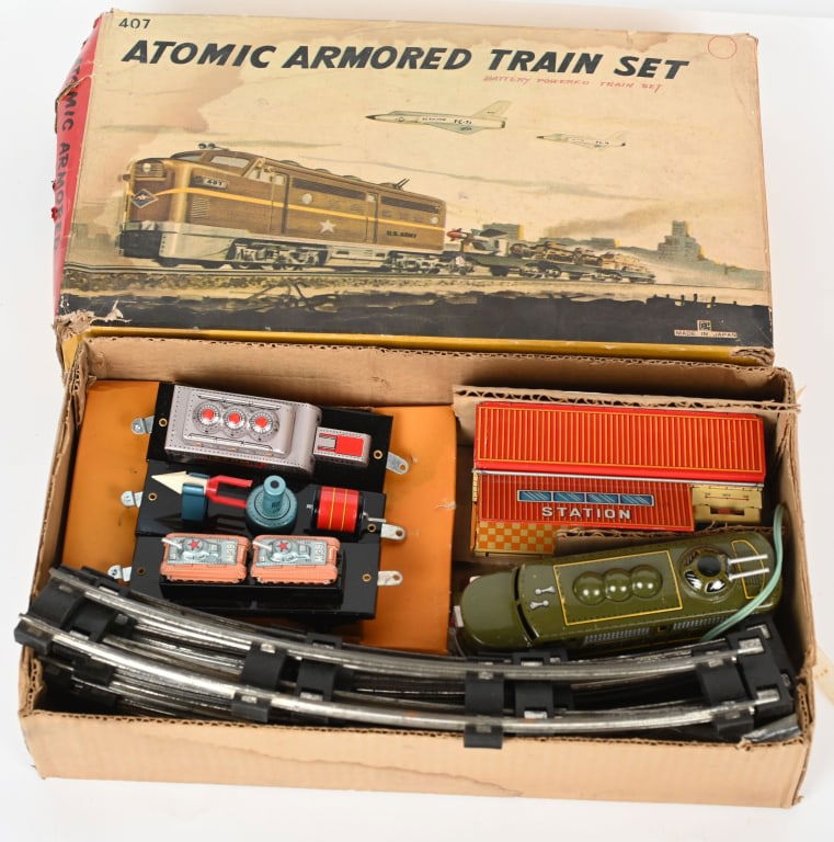 JAPAN BATTERY OP ATOMIC ARMOURED TRAIN SET w/ BOX (1 of 7)