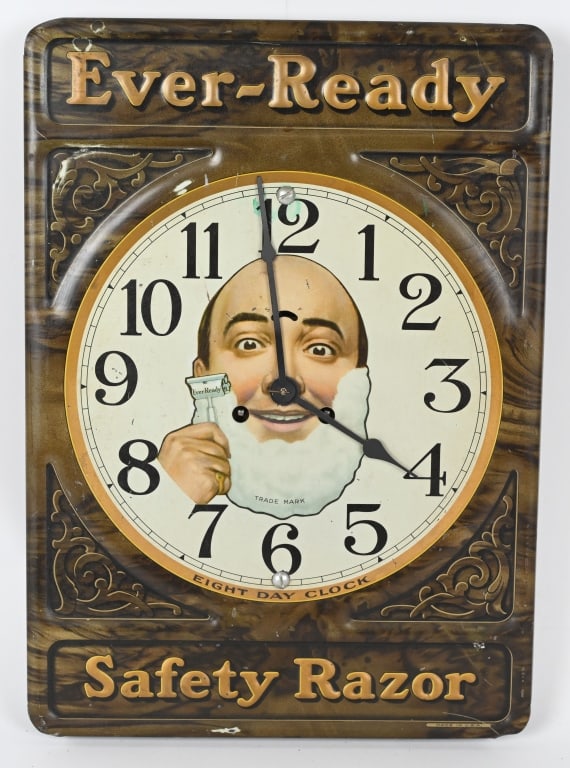 EVER-READY EMBOSSED TIN ADVERTISING CLOCK (1 of 6)
