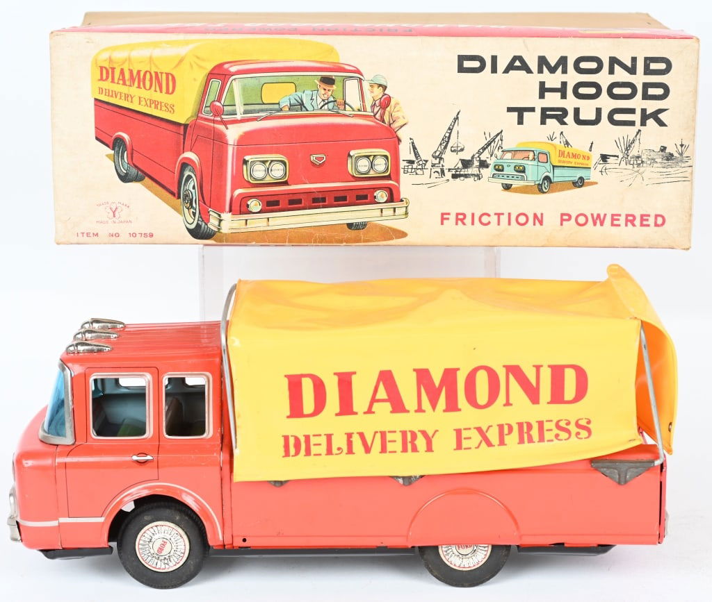 JAPAN TIN FRICTION DIAMOND HOOD TRUCK w/ BOX (1 of 7)