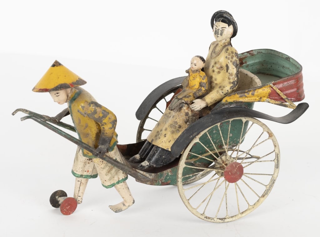 GERMAN HAND PAINTED TIN FAMILY w/ RICKSHAW (1 of 6)