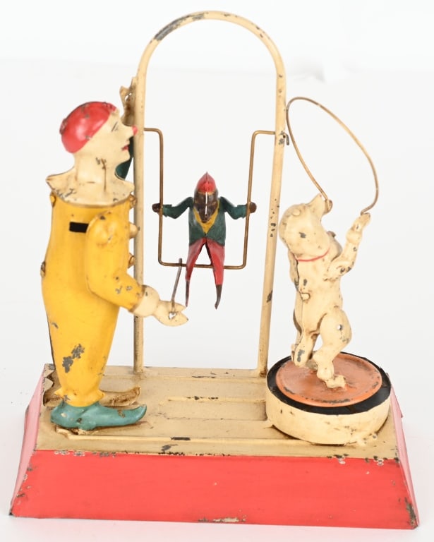 GERMAN HAND PAINTED TIN CLOWN, MONKEY, & DOG (1 of 4)