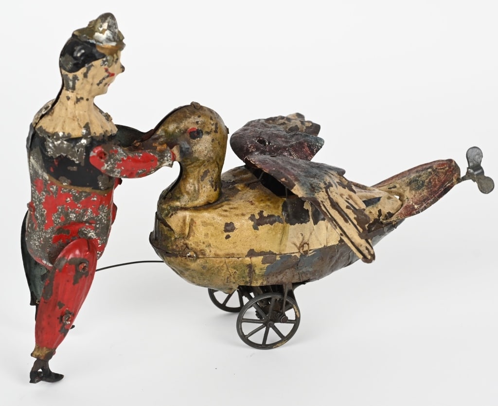 GERMAN HAND PAINTED TIN W/U CLOWN WITH DUCK (1 of 4)