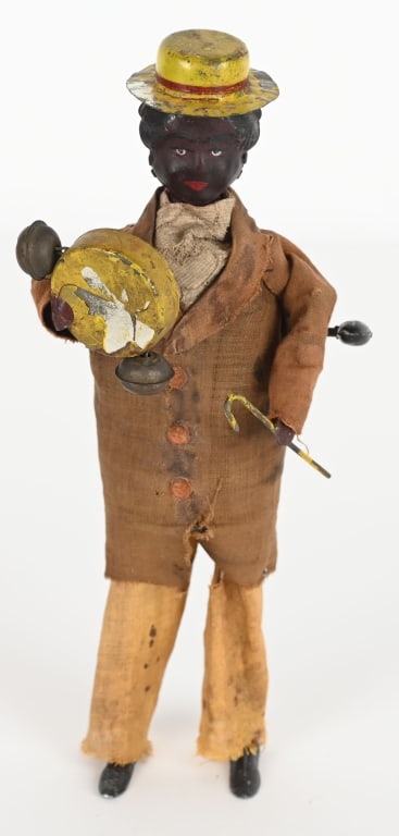 GERMAN PAINTED TIN BLACK MAN PLAYING TAMBORINE (1 of 4)