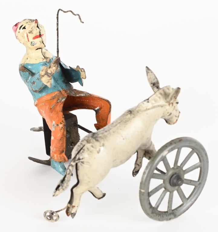 GERMAN PAINTED TIN WINDUP CLOWN & DONKEY (1 of 4)