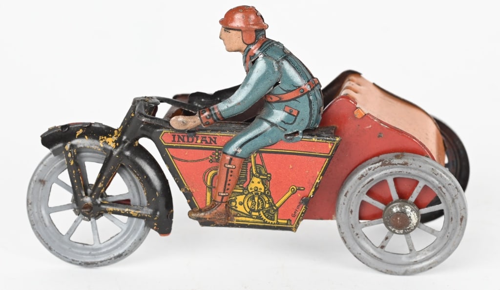 GERMAN TIN INDIAN MOTORCYCLE w/ SIDECAR (1 of 4)