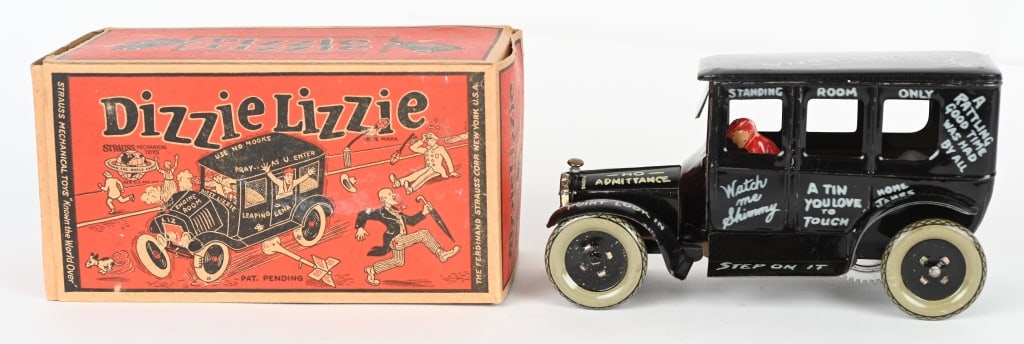 STRAUSS TIN WINDUP DIZZIE LIZZIE w/ BOX (1 of 9)
