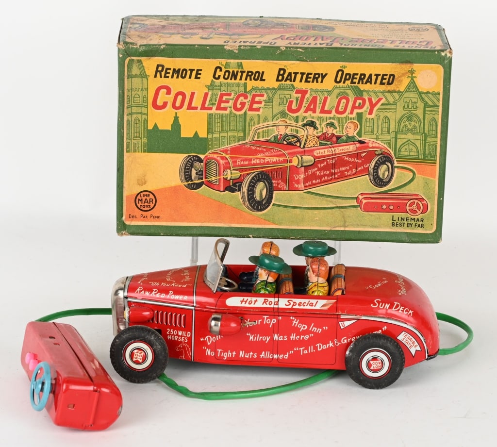 JAPAN LINEMAR TIN BATTERY OP COLLEGE JALOPY w/ BOX (1 of 11)